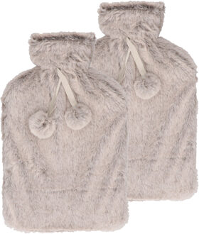 Did Warmwaterkruik - 2x - met zachte pluche hoes - lichtgrijs - 2L - kruik