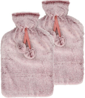 Did Warmwaterkruik - 2x - met zachte pluche hoes - lila paars - 2L - kruik