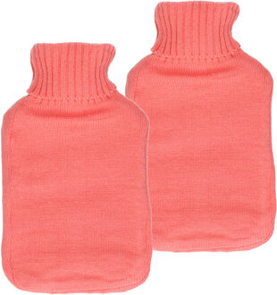 Did Warmwaterkruik met gebreide hoes - 2x - roze - 2 liter - heet water kruik