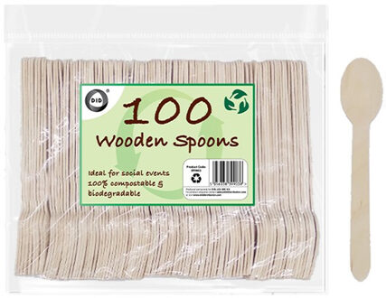 Did Wegwerp lepels - hout - 100x - eenmalig gebruik - biologisch afbreekbaar