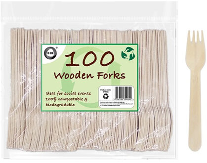 Did Wegwerp vorken - 100x st - hout - biologisch afbreekbaar - ECO Wegwerpbestek