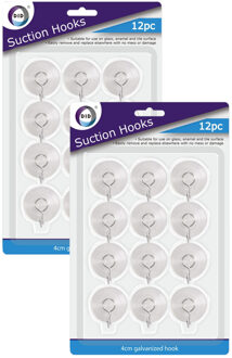 Did Zuignappen met haakjes - 24x st - D3 cm - transparant - kunststof - ophanghaakjes