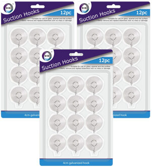 Did Zuignappen met haakjes - 36x st - D3 cm - transparant - kunststof - ophanghaakjes