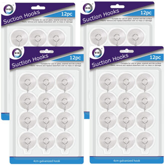 Did Zuignappen met haakjes - 48x st - D3 cm - transparant - kunststof - ophanghaakjes