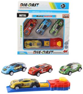 Die-Cast 4 afschietauto's met lanceerder