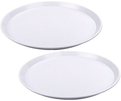 Dienblad - 2x stuks - wit - kunststof - D34x2 cm - rond - serveerblad - vaatwasserbestendig
