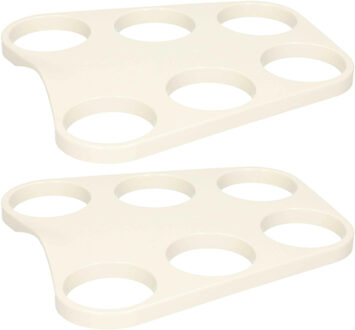 Dienblad/bekerhouder voor 6 bierglazen - 2x - wit - kunststof