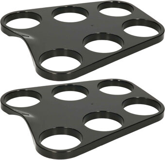 Dienblad/bekerhouder voor 6 bierglazen - 2x - zwart - kunststof