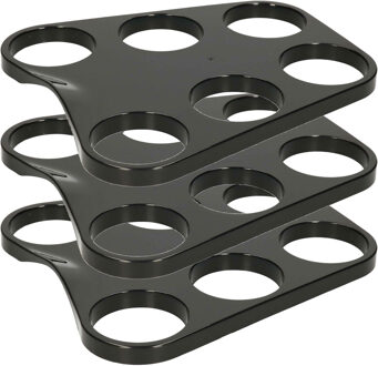 Dienblad/bekerhouder voor 6 bierglazen - 3x - zwart - kunststof