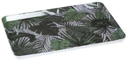 Dienblad - jungle print - 45 x 30 cm - kunststof - wit / groen