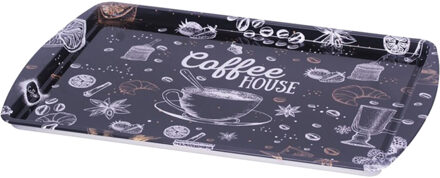 Dienblad/serveer tray Coffee House - Melamine - zwart - 38 x 24 cm - rechthoekig