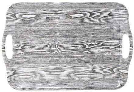 Dienblad/serveer tray - hout motief - grijs - kunststof - 42 x 29 cm