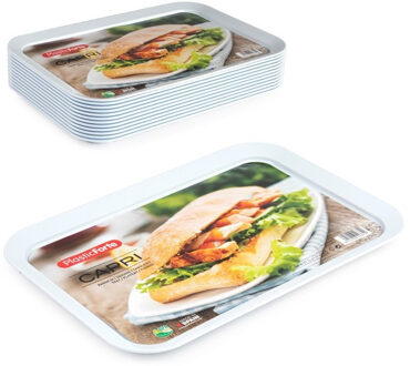 dienblad/serveerblad - 2x - Kunststof - 37 x 26 cm - wit - kopjes en glazen tray