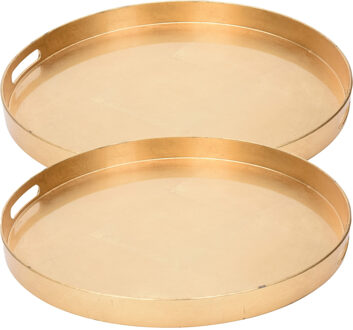 Dienblad/serveerblad - 2x - kunststof - D46 x H4 cm - goud - met opstaande rand