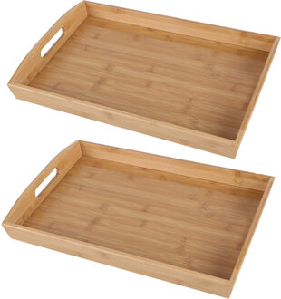 Dienblad/serveerblad Breakfast - 2x - rechthoek - bamboe hout - 44 x 29 x 4 cm - met handvaten