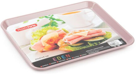 dienblad/serveerblad - Kunststof - 27 x 21 cm - oud roze - kopjes en glazen tray