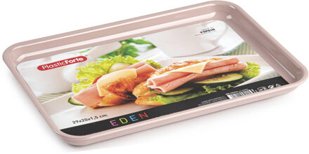 dienblad/serveerblad - Kunststof - 29 x 20 cm - oud roze - kopjes en glazen tray