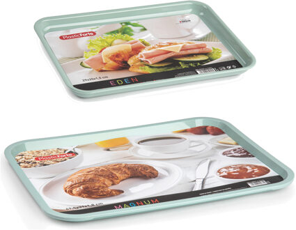 Dienblad/serveerblad set 2x mintgroen kunststof - 41 x 31 cm/29 x 20 cm