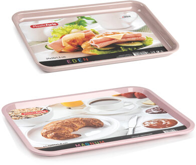 Dienblad/serveerblad set 2x oudroze kunststof - 41 x 31 cm/29 x 20 cm