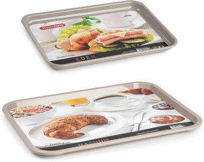 Dienblad/serveerblad set 2x taupe/beige kunststof - 41 x 31 cm/29 x 20 cm