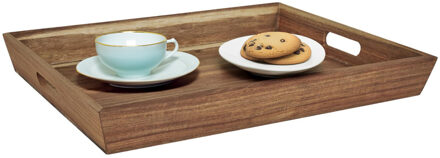 dienblad van Acacia hout - 42 x 33 x 5 cm - bruin - Hoge opstaande rand