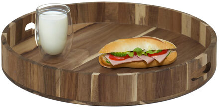 dienblad van Acacia hout - Rond - 40 x 5 cm - bruin - Hoge opstaande rand