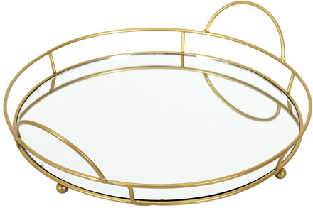 dienblad van spiegel glas - Rond - 34 x 4 cm - goud metaal - opstaande rand