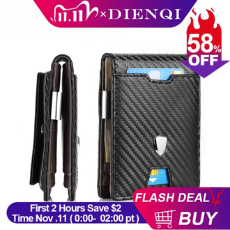 DIENQI New Rfid Carbon Fiber Men Money Clip Wallets Case Card Money Bag Holder Metal Purse Thin Slim Mini Steel Billfold Wallet