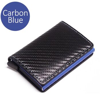 Dienqi Rfid Koolstofvezel Credit Kaarthouder Mannen Portefeuilles Zwarte Korte Purse Man Trifold Leather Slim Dunne Mini Portemonnee Smart walet koolstof blauw