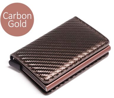 Dienqi Rfid Koolstofvezel Credit Kaarthouder Mannen Portefeuilles Zwarte Korte Purse Man Trifold Leather Slim Dunne Mini Portemonnee Smart walet koolstof goud
