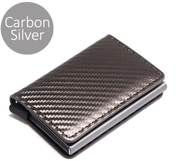 Dienqi Rfid Koolstofvezel Credit Kaarthouder Mannen Portefeuilles Zwarte Korte Purse Man Trifold Leather Slim Dunne Mini Portemonnee Smart walet koolstof zilver