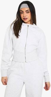 Diep Getailleerde Cropped Hoodie Met Ritssluiting, Ash Grey - S