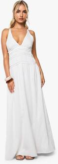 Diep Uitgesneden V-Hals Maxi-Jurk Met Bandjes En Opgerimpte Taille, White - 42
