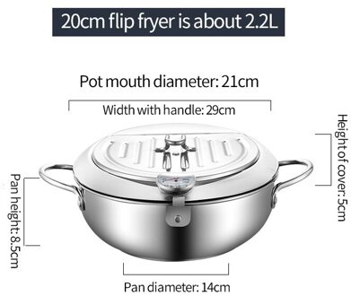 Diepe Koekenpan Japanse Tempura Friteuse Rvs Frituren Pot Met Deksel & Thermometer Keuken Non-stick Coating friteuse Pan 20cm