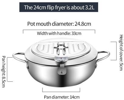 Diepe Koekenpan Japanse Tempura Friteuse Rvs Frituren Pot Met Deksel & Thermometer Keuken Non-stick Coating friteuse Pan 24cm