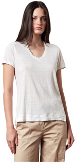 Diepe V-hals Linnen T-shirt Massimo Alba , White , Dames - 2Xl,L,S,Xs
