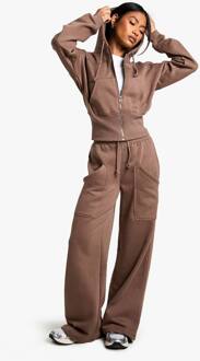 Diepe Zoom Hoodie En Rechte Pijp Jogger Trainingspak, Mocha - XS