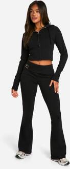 Diepe Zoom, Verkorte Zip-Up Hoodie En Uitlopende Joggers Trainingspak, Black - XL