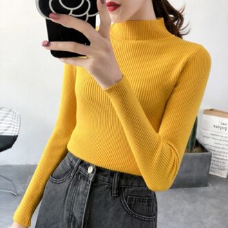 Dieptepunt Trui Herfst Winter Trui Basic Effen Kleur Truien Lange Mouwen Coltrui Casual Gebreide Trui geel