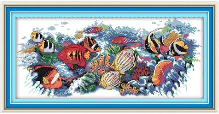 Dier Kruissteek Kit, 11CT 14CT Gedrukt Multi-Specificatie Diy Naaien Borduren Tropische Vis Decoratief Schilderen 14CT Printed