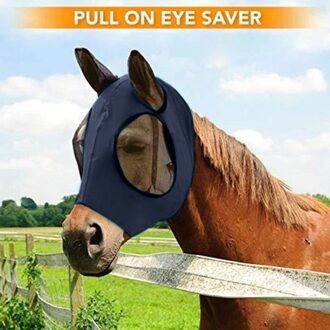 Dier Paard Anti-Fly Mesh Equine Maks Comfort Fit Fly Masker Beschermt Ogen En Oren Mascara Gezicht Protectora Marineblauw