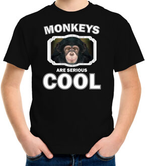Dieren apen t-shirt zwart kinderen - monkeys are serious cool shirt  jongens/ meisjes - cadeau shirt leuke chimpansee/ apen liefhebber XS (110-116)