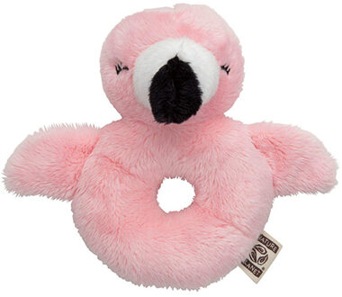 Dieren baby rammelaar - flamingo - pluche - 10 x 15 cm - speelgoed
