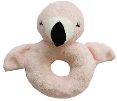 Dieren baby rammelaar - flamingo - pluche - 10 x 15 cm - speelgoed