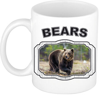 Dieren bruine beer beker - bears/ beren mok wit 300 ml - feest mokken