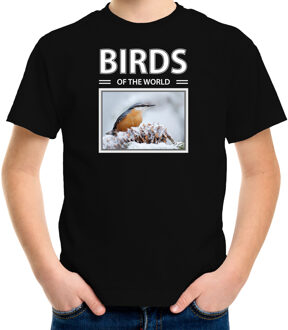 Dieren foto t-shirt Boomklever vogel - zwart - kinderen - birds of the world - cadeau shirt Boomklever vogels liefhebber XS (110-116)