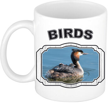 Dieren fuut vogel beker - birds/ vogels mok wit 300 ml - feest mokken