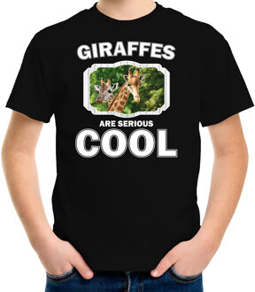 Dieren giraffen t-shirt zwart kinderen - giraffes are serious cool shirt  jongens/ meisjes - cadeau shirt giraffe/ giraffen liefhebber XL (158-164)
