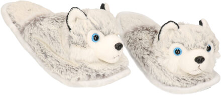 Dieren husky hond instap sloffen/pantoffels voor kinderen 28-31 - sloffen - kinderen Wit