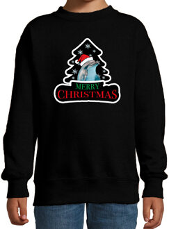 Dieren kersttrui dolfijn zwart kinderen - Foute dolfijnen kerstsweater 9-11 jaar (134/146) - kerst truien kind